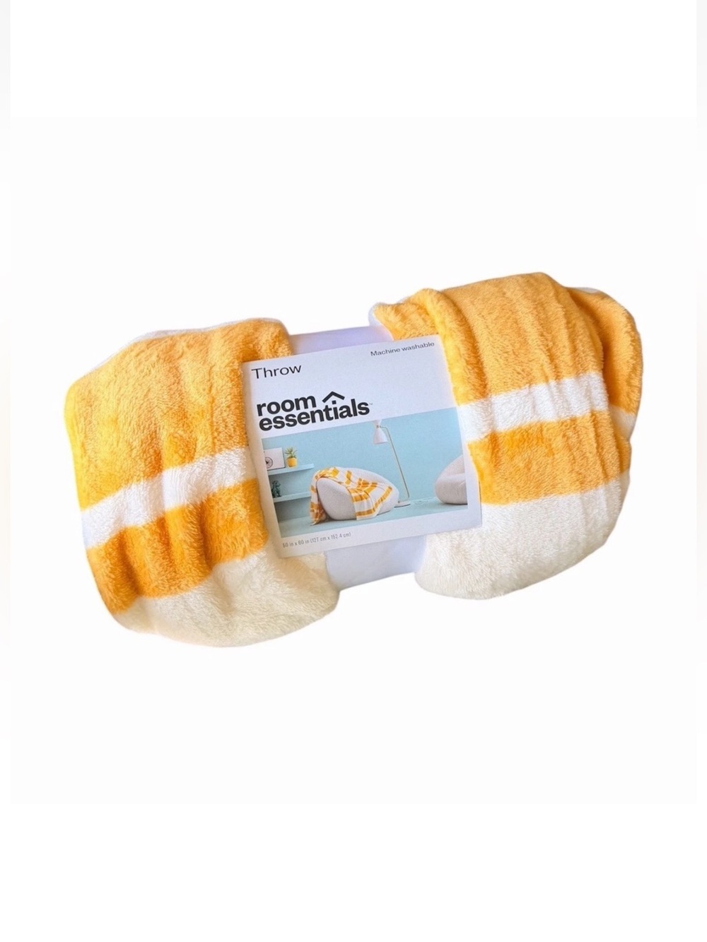 Room Essentials Yellow and White Striped Plush Throw Blanket